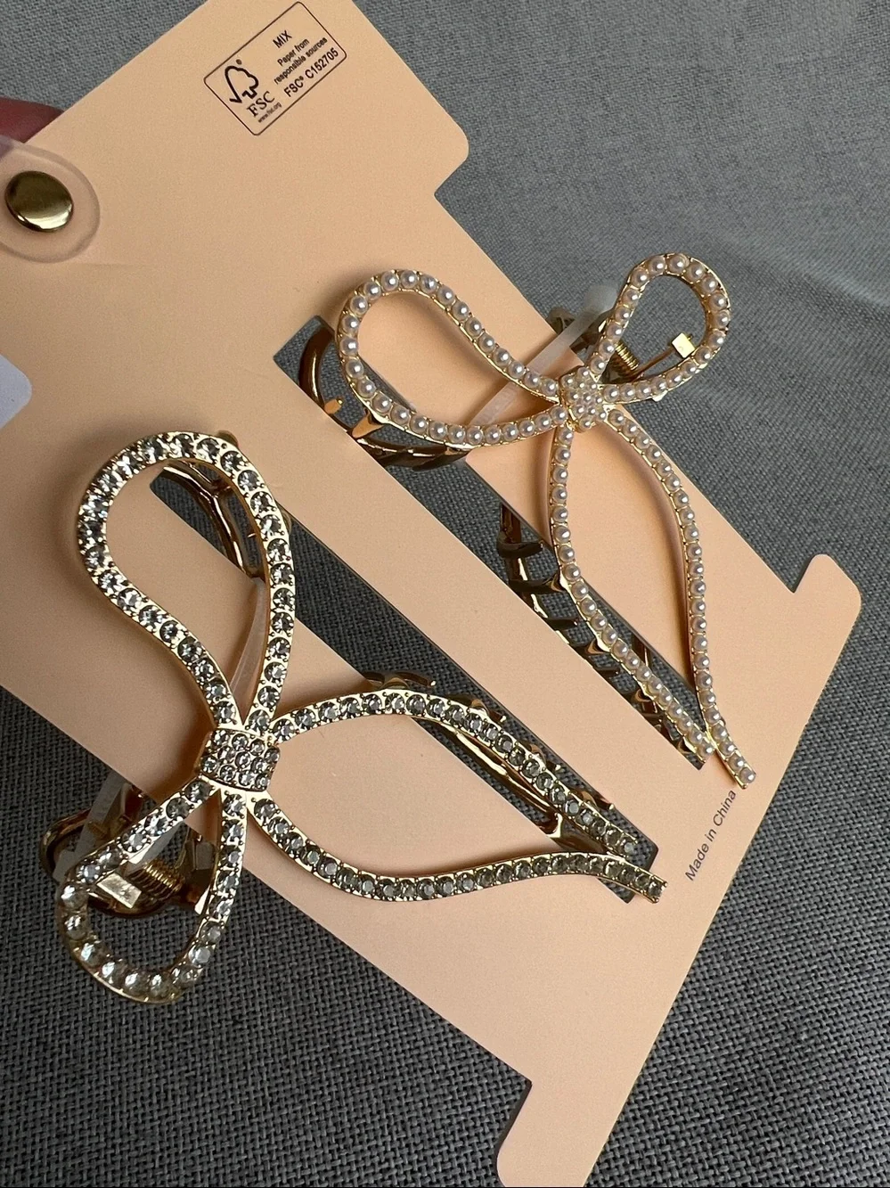 Sincerely Jules Pearl Crystal Bow Metal hair Claw clip set of 2 NWT